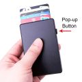 Blue Slim Men's Aluminum + Plastic RFID Card Wallet Thin Pop Up ID RFID Card Holder For Man Metal Card Case For Women Female. 