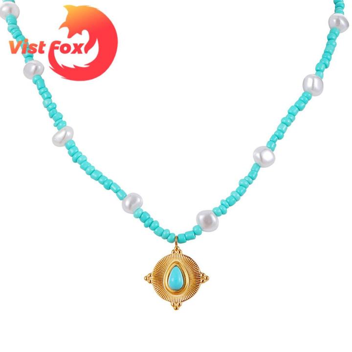 Vist Fox Turquoise Necklace Adjustable Retro Traditional Lady Pendant Necklace