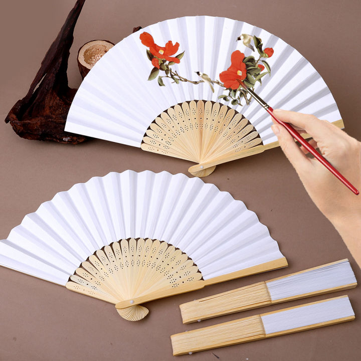 1/3Pcs White Hand-painted Foldable Paper Fan Portable Wedding Party Hand Fan Gifts Chinese Style Vintage Decoration Child DIY