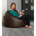 Brown Leather Puffy Bean Bag Sofa. 