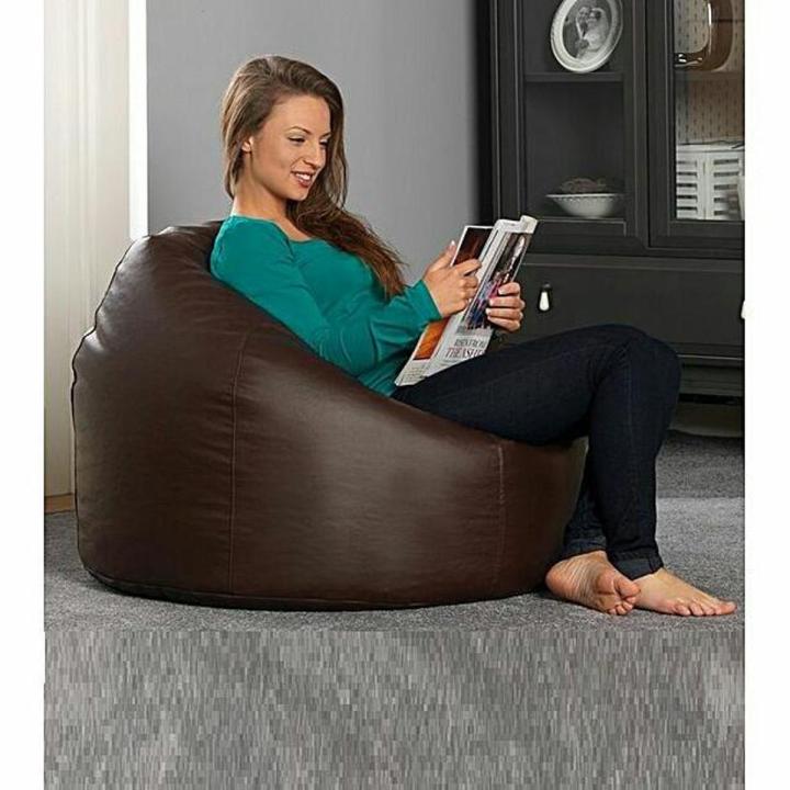 Brown Leather Puffy Bean Bag Sofa