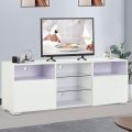 TV LCD LED Media White TV Stand w/Lights Modern LED TV Stand w/Remote Control High Gloss Media Console for 60 Inch TV Entertainment Center with 3 Layers, 2 Doors and Open Shelf. 