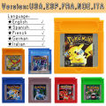 GBC Game Cartridge Pokemon Blue Crystal Golden Green Red Silver Yellow with Multi-language 16 Bit Video Game Console Card. 