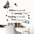 Inspirational Quotes Wall Decals Removable Motivational Stickers Butterfly Design Peel and Stick for Home, Classroom, Office, Bedroom Decor. 