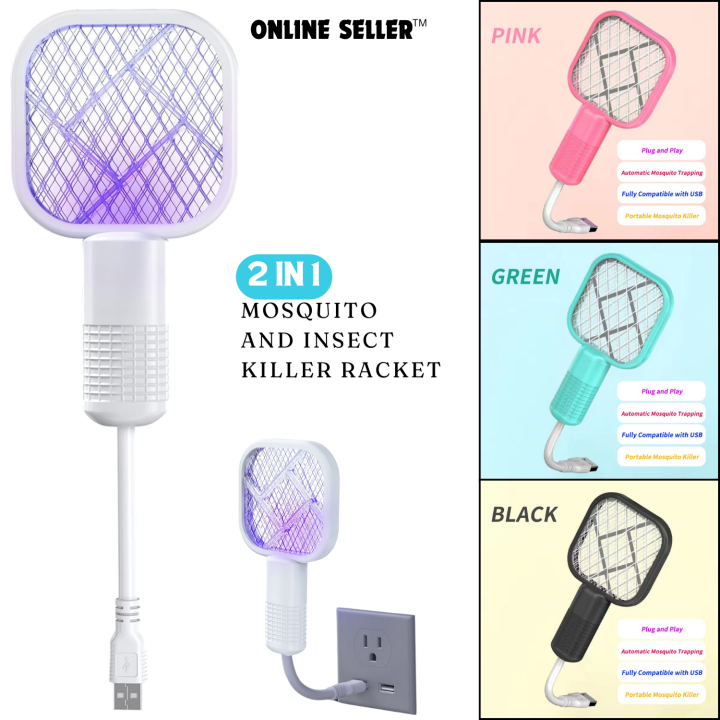 MAT - 2 in 1 Mosquito Lamp with LED Light & Charging Stand - USB Rechargeable Mosquito Killer Racket - machar marne ki machine