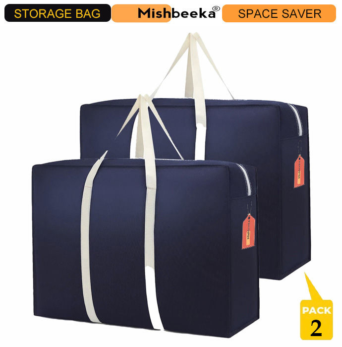 MishbeekaPACK 2 luggage Bag Thicken Portable Travel Clothes Storage Bag Zipper luggage Packing Bag Non-woven Large Capacity Moving House Hand Bag(20X18X10)INCHES