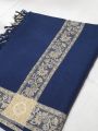 Navy Blue Wool 4 side border Women Shawls. 