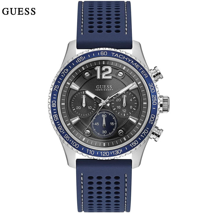 Guess Fleet Black Dial Blue Rubber Strap Chronograph Watch For Men-W0971G2