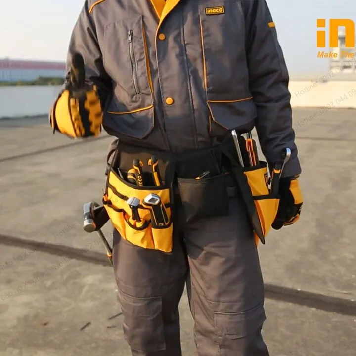 INGCO 14 Pocket 600D Polyester Multi-Purpose Heavy Duty Construction Tool  Belt with Adjustable Belt, Fits Up to 50