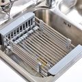 Kitchen Sink Adjustable Rectangular Strainer Drain Fruit Vegetable Dishe Black Basket Storage Rack Stainless Steel. 