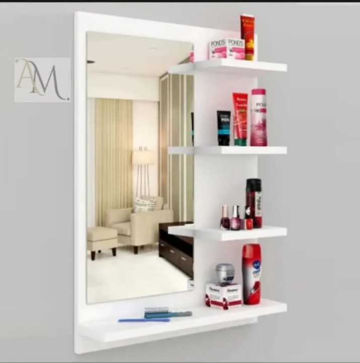 Wooden Wall-Mounted Vanity Table with Mirror, Shelves & Storage
