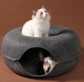 Donut Cat Tunnel Bed Pets House Natural Felt Pet Cat Cave Interactive Toys Round Wool Felt Pet Bed Cat Training Toy Cat House. 