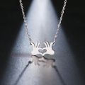 Stainless Steel Necklace For Women  Silver Color Palm Heart Pendant Necklace Engagement Jewelry. 