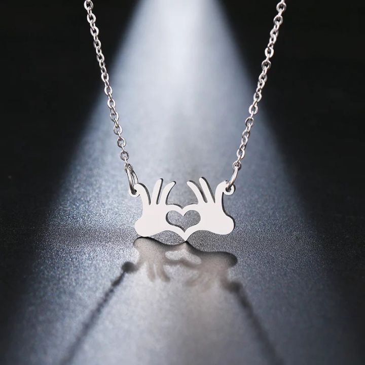 Stainless%20Steel%20Necklace%20For%20Women%20%20Silver%20Color%20Palm%20Heart%20Pendant%20Necklace%20Engagement%20Jewelry%20-%20Image%202