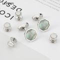 【GIGAJEWE mall】Low-key Luxury Mother Pearl Cufflinks studs Sets Lepton Shell Cufflink Collar Studs Cuff links Men Gift Set. 