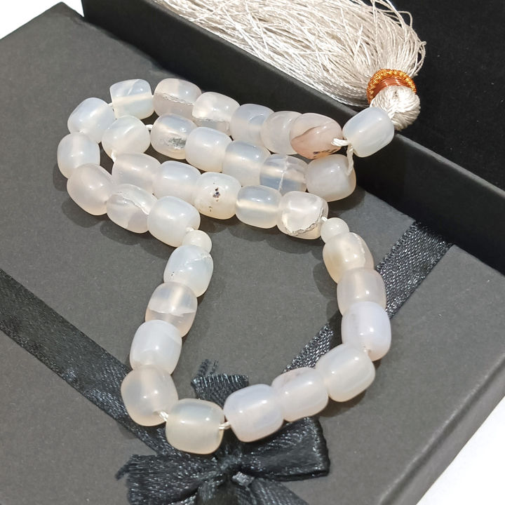 Natural unique design White Aqeeq Stone Tasbih 33 Beads Size 10-mm – muslim Agate zikr prayer Tasbeeh - handmade Rosary 10 mm tasbi counter Stress Relaxation