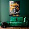 Golden Leaves Tree Unframe Wall Art Abstract Nature Poster Painting Print Living Room Wall Decor Home Decor Large Modern Landscape Poster. 