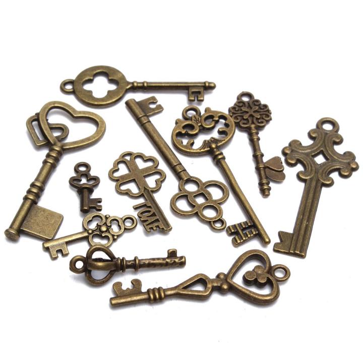 The Old Tree Set Of 11 Antique Vintage Old Look Skeleton Key Pendant Heart Bow Lock Steampunk