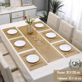 7Pcs  Placemats & Runner Set Heat Resistant , Stain Resistant Washable PVC Table Mats for Dining - Table Woven Vinyl - QS Bedding. 