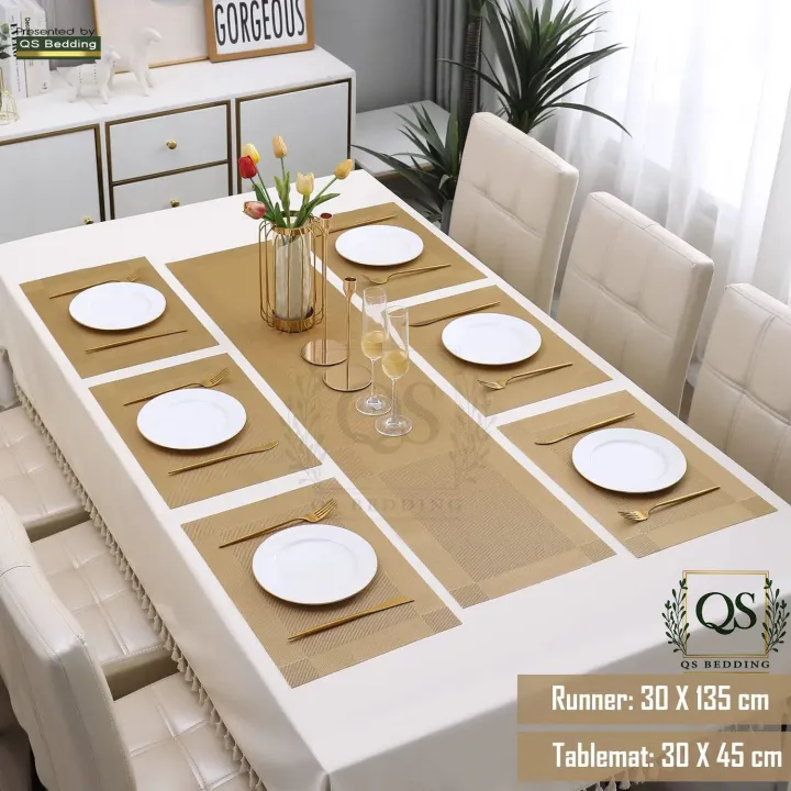 7Pcs%20%20Placemats%20&%20Runner%20Set%20Heat%20Resistant%20,%20Stain%20Resistant%20Washable%20PVC%20Table%20Mats%20for%20Dining%20-%20Table%20Woven%20Vinyl%20-%20QS%20Bedding%20-%20Image%204