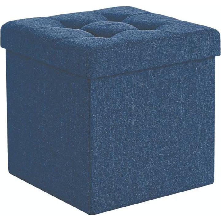 Blue Storage Ottoman, Padded Foldable Bench, Chest with Lid, 40L Capacity,Fabric Storage Box & Sofa with Cloth Organizer Cubes Organizer with  Holds up to 300 Kg For Bedroom, Hallway, Living Room, Dark Grey