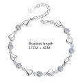URBABY 925 Sterling Silver Bracelet Jewelry High Quality Retro Heart Wedding Shaped Cubic Zirconia Length 17CM+4CM. 