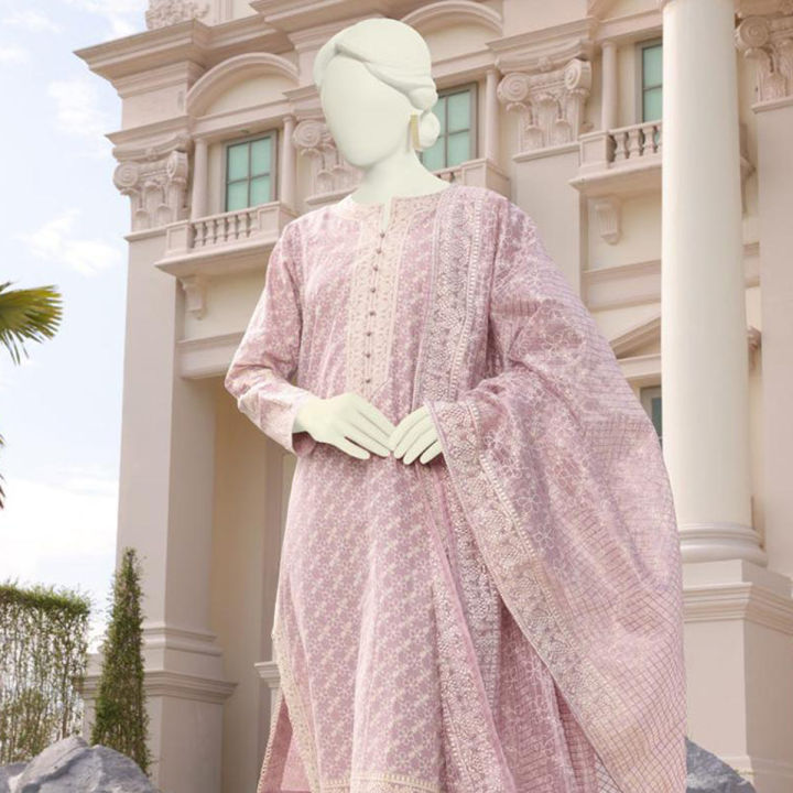 Junaid Jamshed Lilac Lawn 3 Piece Unstitched Suit for Women JLAWN-S-23-046 Steel Blue