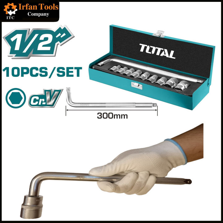 Total 10Pcs 1/2" Socket Set THTL121101, soket set for home use, professional socket set, saket set with heavy duty retched socket driver, 1/2 inch socket rod.goti set, car wrench set, spanners, wheel spanner, car kit