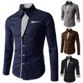 Skymountain Fashion Men Stand Collar Long Sleeve Color Block Button up Shirt Slim Fit Top. 