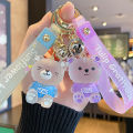 Cartoon Kawaii Jelly Bear Keychain Cute Creative Resin Figurines Keychain Couples Schoolbag Pendant Charms Car Key Accessories Qoddess. 