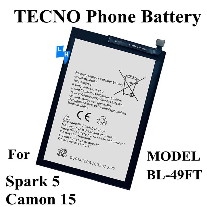 TECNO BL-49FT Battery Replacement For SPARK 5_Camon 15 Pro with 5000mAh Capacity-Black
