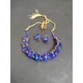Premium Quality Blue Stones Choker Necklace With Earrings Set. 