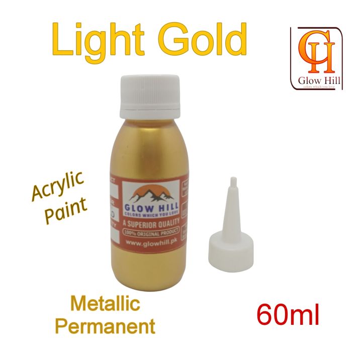 Glow Hill Light Gold Metallic Acrylic Paint , Non Toxic, Non Fading, Light Gold Metallic Paint for Art, Painting, Handcrafts, Ideal for Canvas Wood Clay Fabric Ceramic Craft Supplies