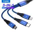 TOPK Fast Charging Cable 3 in 1 Nylon Braided Micro USB An24 1.2mtr. 