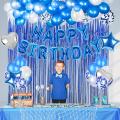 Happy Birthday Blue Decoration Set Including Birthday Foil + 30 Balloons + 5 x Confetti Balloons +2 x stars & Hearts +1 pc Curtains 6 feet Length ) Party Items Birthday Themes -Birthday Decoration -Birthday Theme For Boy/Girl -Birthday. 