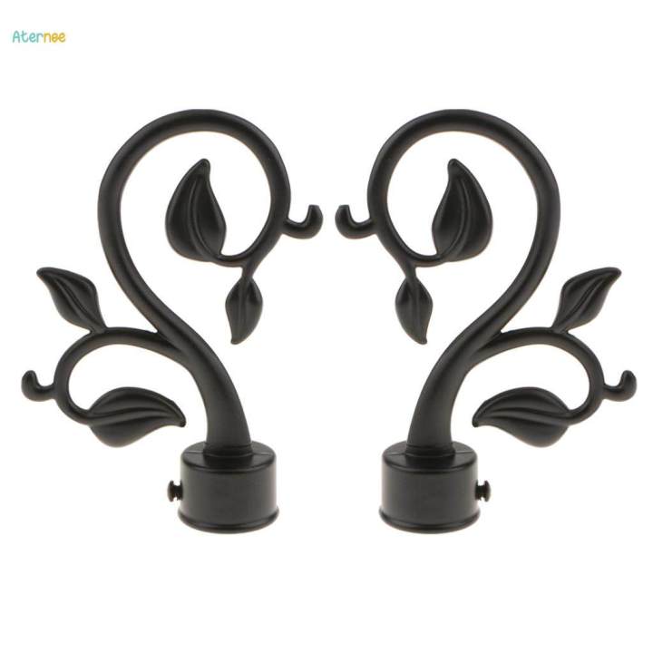 2Pcs Curtain Rod Ends Drapery Pole Head for Dia. 28mm Rod Leaf#Black
