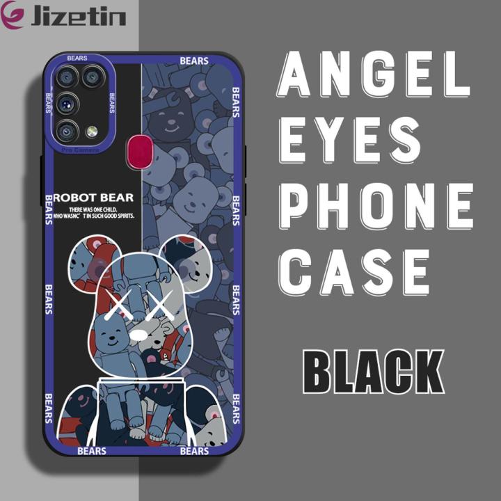 Jizetin for Samsung Galaxy M31 Back Cover Fashion Tide Bear Lens Full Protection Frame Phone Case Soft TPU Shockproof Mobile Phone Cases