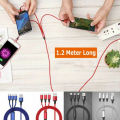 OKS 3 in 1 Multi Charging Cable - 100% Pure Copper Fast Data Charging Cable For Android, Iphone, Ipad, Tablet etc - USB 2.0 Cable Lightning And Type C / IOS / MicroUSB Cable - Blue, Red, Silver, Black. 