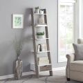 Two-Tone White and Walnut Finish 5 Tier Bookcase Shelf Ladder Leaning with Drawer - 72" Height. 