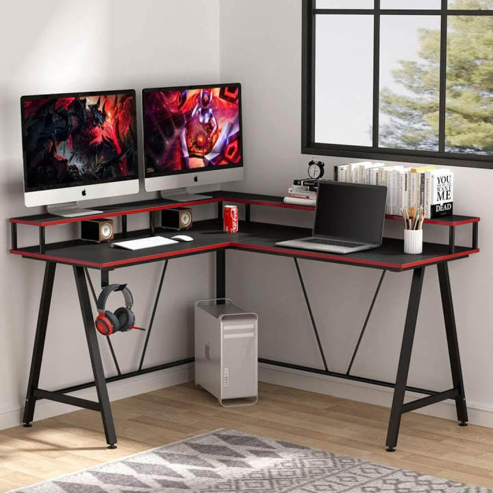 L-Shaped Corner Computer Gaming Desk - The Perfect Blend of a L-Shaped Computer Table, Gaming Computer Table, and Office Table with Wooden and Study Table Capabilities, Ideal for Home and Office Workspaces