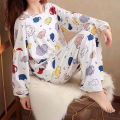 Female Pajamas Colorful Female Soft Pajama Top with Long Pants. 