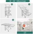 3 Tier Foldable Kitchen Cart, Rolling Utility Cart with Handle, Storage Shelf Rack with Wheels, Storage Trolley Service Cart, Metal Mesh Storage Shelf for Bathroom, Office, Coffee Bar, White, Black. 