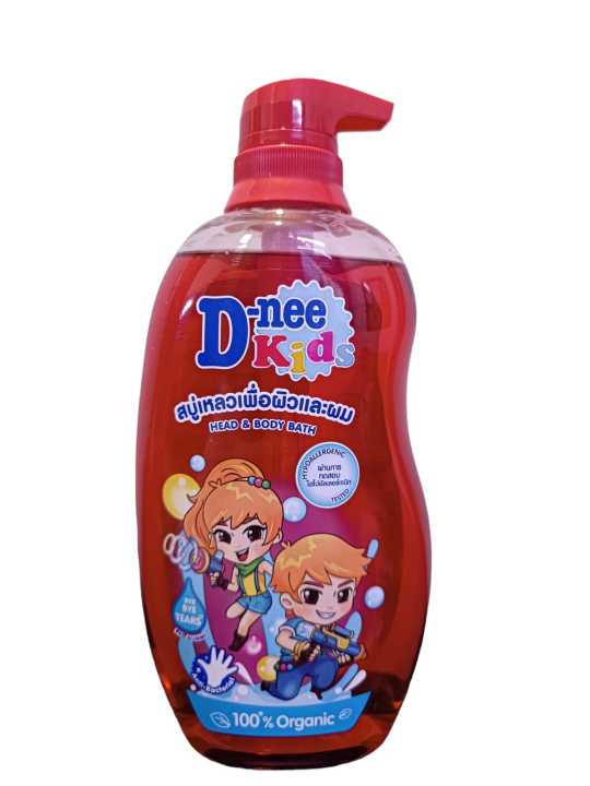 D-Nee Kids Organic  No Tear  Heads &  Body Wash | Cherry berry | Green Smarty |  Red Gummi 600 ml Made in Thailand