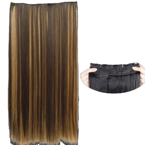 5%20clips%20hair%20extension%20Dark%20Brown%20With%20Golden%20Streaking%20-%20Image%202