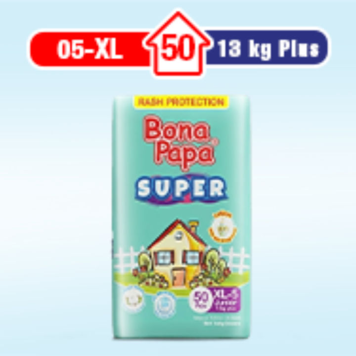 Bona Papa Super Diapers -  Super Economy Pack - Size 5 - 50 Pcs  X - Large (13Kg Plus)