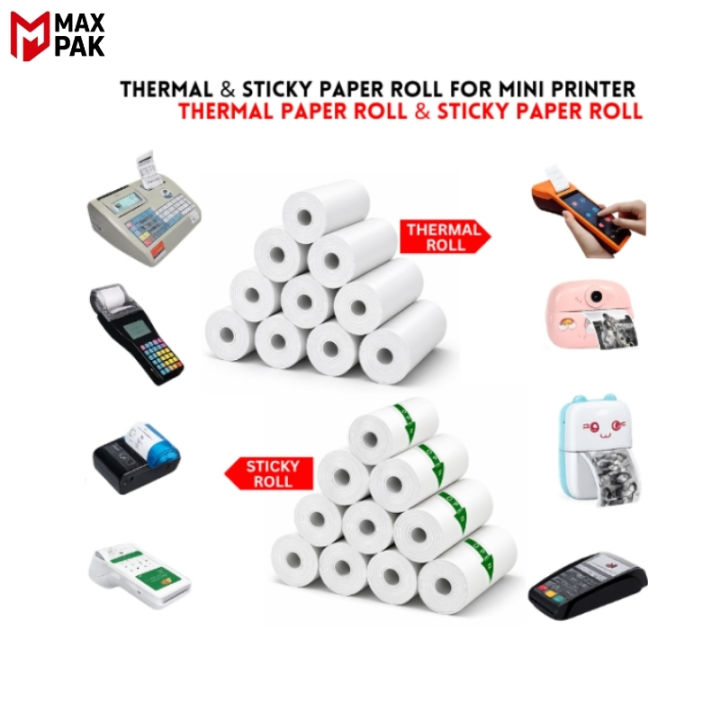 Mini Printer Paper Roll For Printing Self Adhesive Printing Paper - Thermal Paper & Sticky Paper - For Portable Bluetooth Mini Pocket Printer - For Printing Photos/ Pictures/ Office Receipt/ Labels/ Note/ QR Code/ Labels/ Memo