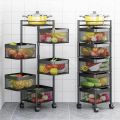 5 Tier Square Vegetable & Fruit Organizer Basket 360-Degree Rotating Moveable Rack for Kitchen Storage Baskets. 