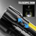 Mini Rechargeable LED Torch Light – Portable Zoomable Emergency Pocket Flashlight - Super Bright COB Flash light for Camping Household Workshop – 3 Lighting Modes - Micro USB Charging wire. 