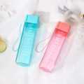Square Transparent Plastic Water Bottle with Frosted Finish and Carry Loop. 