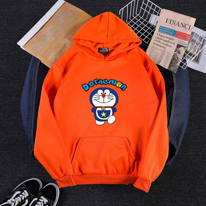 【BestGO】Men Women Hoodie Sweatshirt Cartoon Doraemon Thicken Loose Autumn Winter Pullover Tops